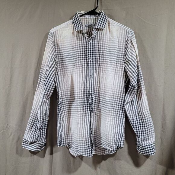Express mens size small Windowpane Button Down long Sleeve fitted Dress Shirt - Picture 1 of 4
